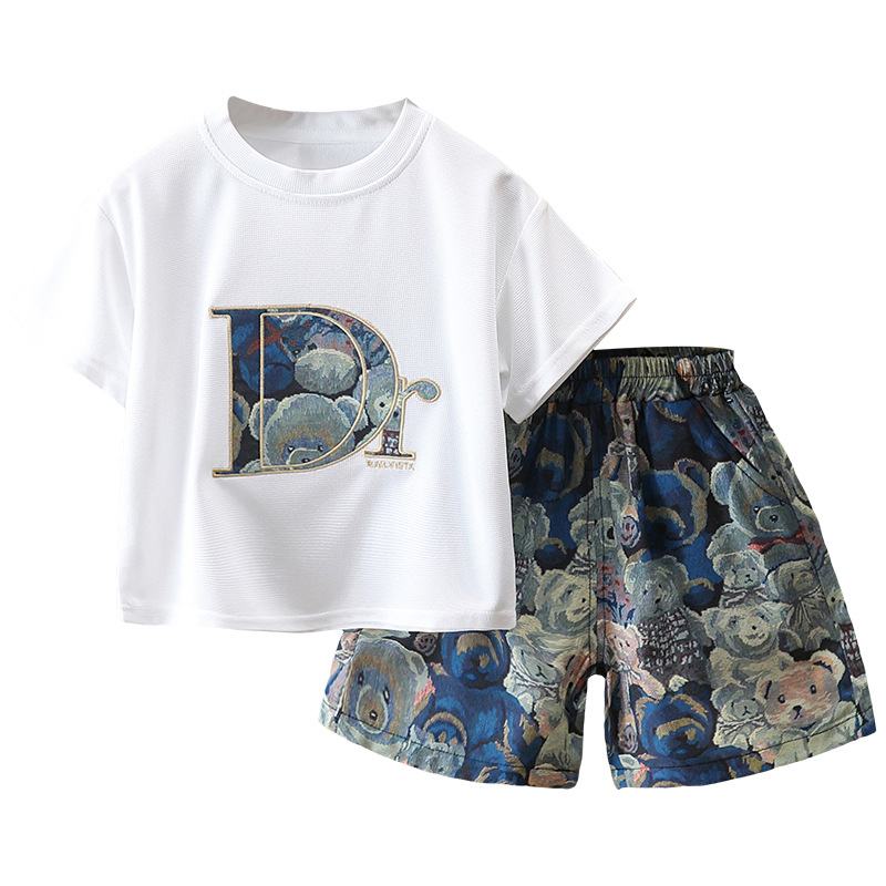 7227 Traje de manga corta para niños 2025 Nuevo estilo de verano para niños Ropa hermosa y de moda Verano delgado de dos piezas Verano