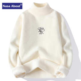 NASA半高领毛衣男秋冬季加绒加厚中领毛衫保暖衣冬装打底针织衫女