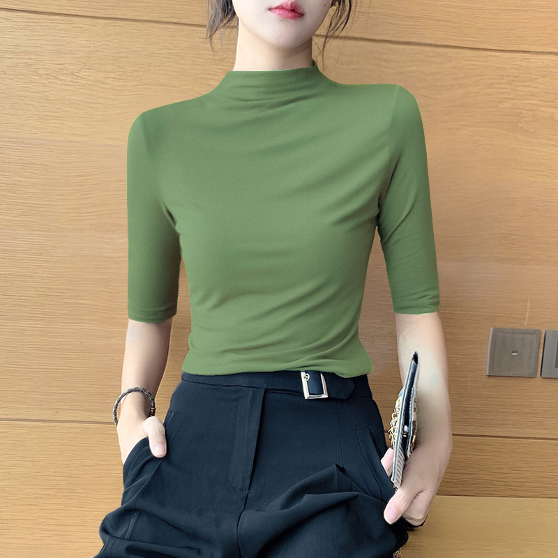 그레이 그린 하프 터틀넥 7부소매