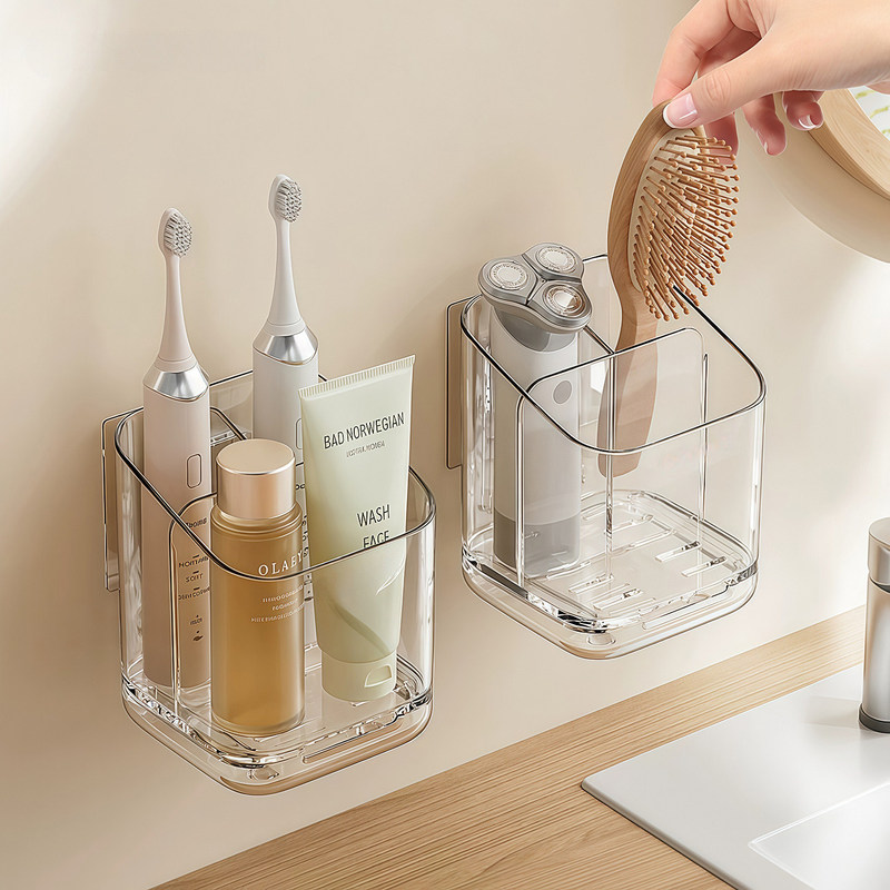 Comb Storage Tube Bathroom Shelf Wall-Mounted Toothbrush and Toothpaste Holder for Hair Combs, No-Drill Installation