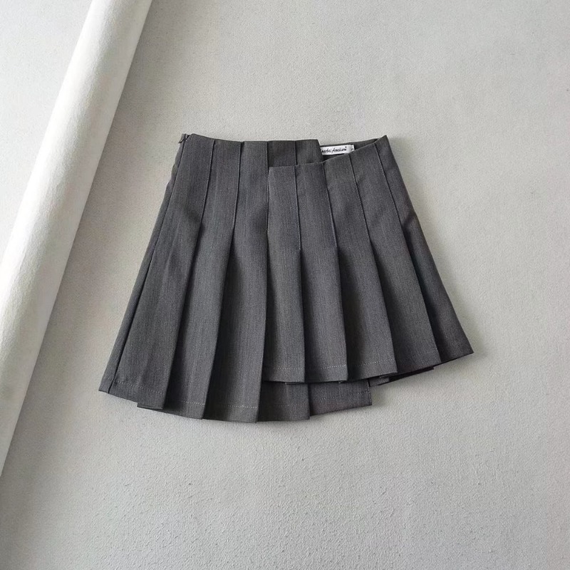 solid color College style irregular hem pleated skirt NSXDX132721