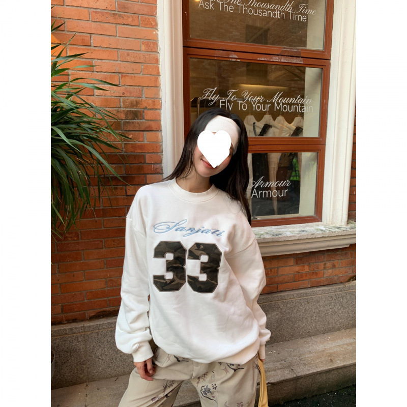 现货高品质【曼巴棉300克+加绒400克】秋冬圆领宽松印花卫衣女|undefined