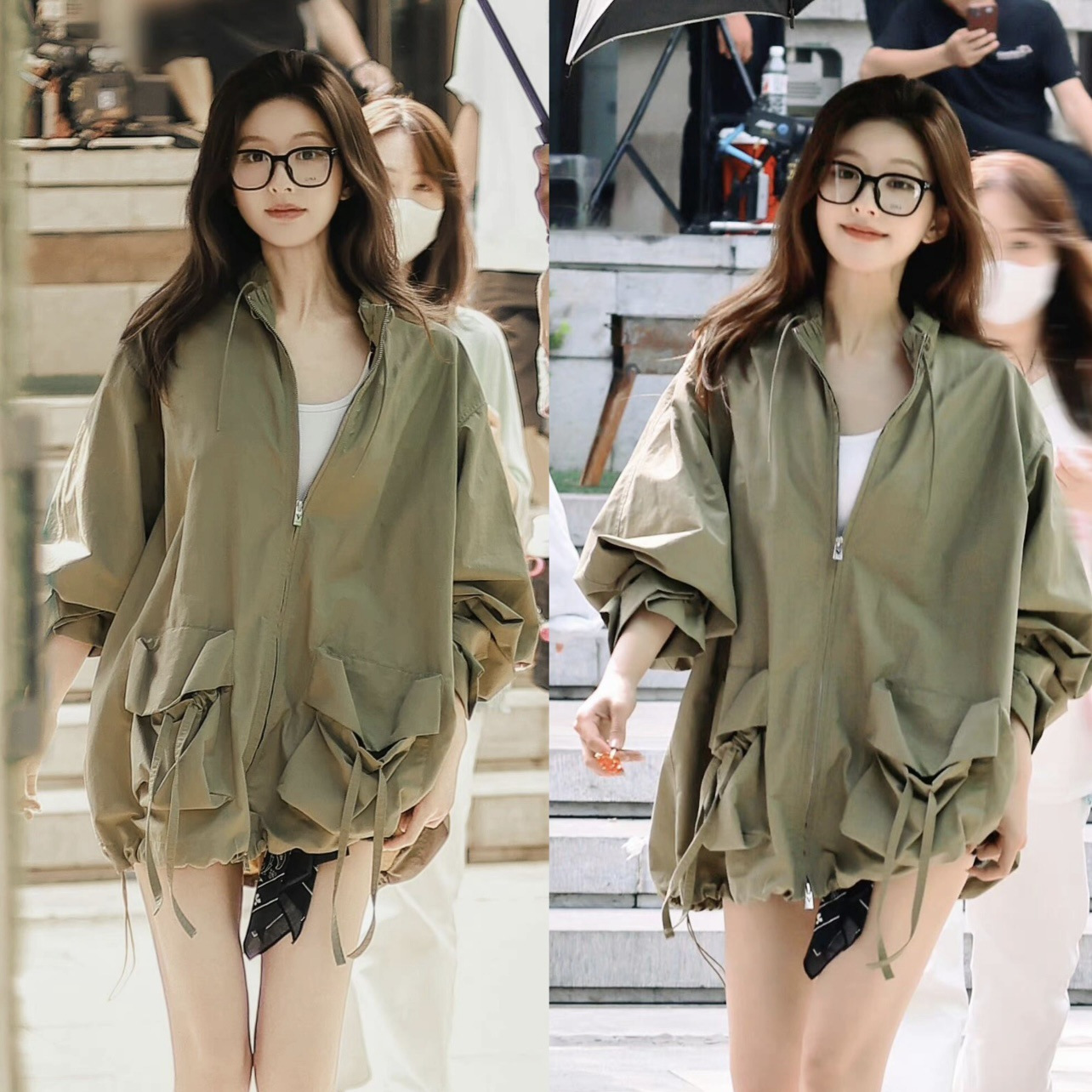 Spot Zhao Lusi's Same Style 2024 Autum New Loose Pure Color Work Jacket Stand Collar Zipper Windbreaker Jacket for Women