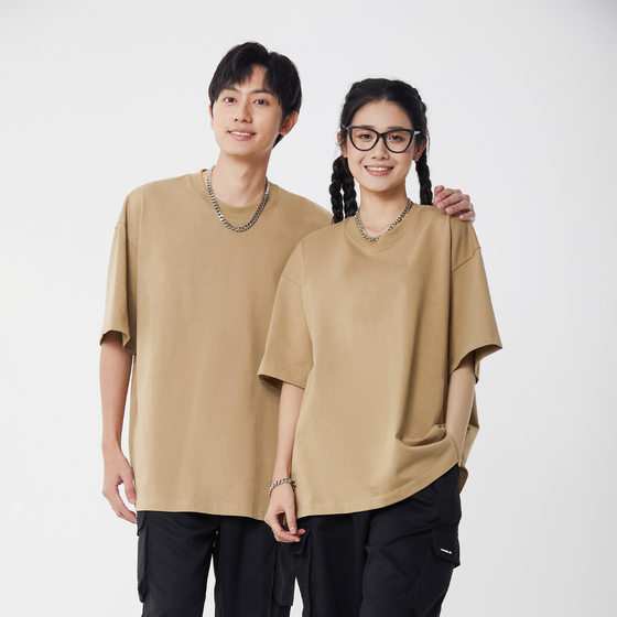 230 grams of cotton oversized shoulder drop tide round neck half sleeve T-shirt men's and women's graduation coat wholesale