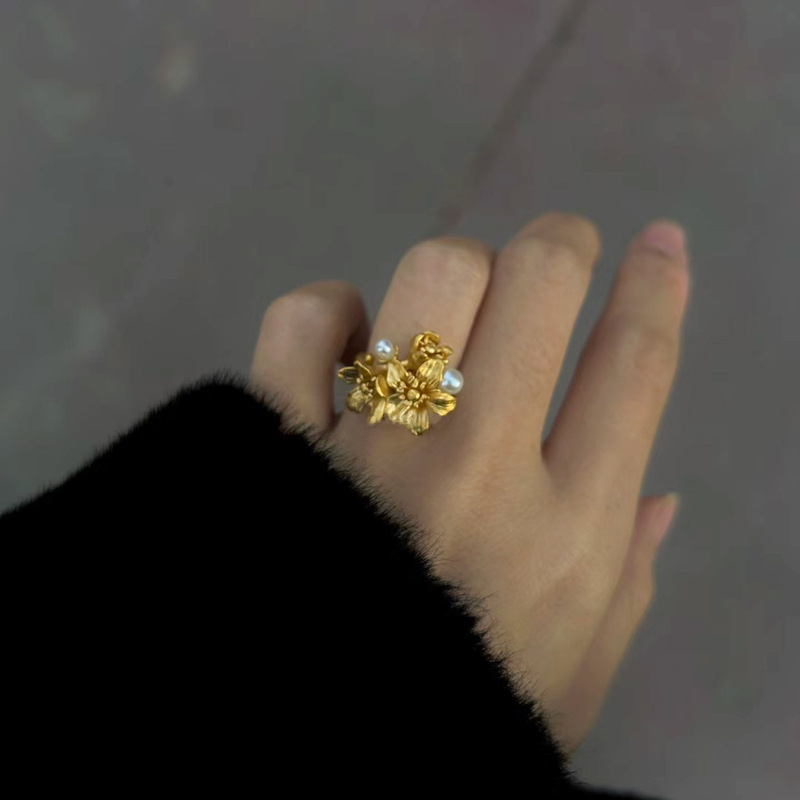 中古vintage宫廷风金色贝母浮雕戒指轻奢复古高级感开口设计指环|undefined
