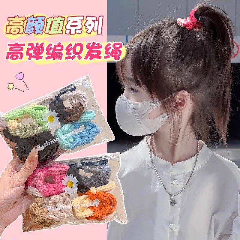 Coreano simple color de niños anillo de cabello de dopamina de alta elasticidad para niñas trenzando cuerdas de cabello gruesas para atar la banda de la cabeza