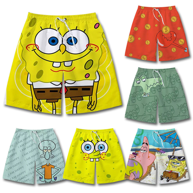 Summer COS SpongeBob SquarePants Patrick Shorts Cartoon Cousy Style Men's 3D Printed Breathable Five-point Beach Pants