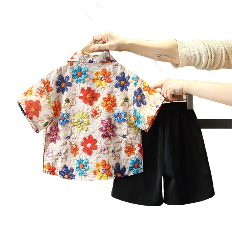 7957 Traje para niños 2025 verano nuevo estilo niño camisa de flores de moda coreana de manga corta ropa de verano de dos piezas