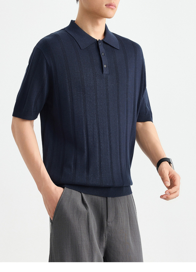 Áo polo nam ngắn tay dệt kim pha Lyocell phong cách công sở — Xanh ngọc lam tốicolor chi tiết 21