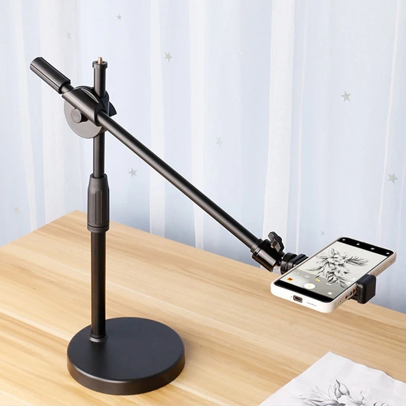 Soporte de teléfono móvil de escritorio para rotación libre para disparar alimentos, joyería, artefactos mágicos, soporte de lámpara de aterrizaje