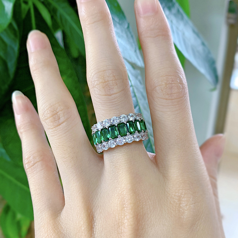 Business Occasion 925 Sterling Silver Material 925 Sterling Silver Inlay Rectangle Zircon Rings