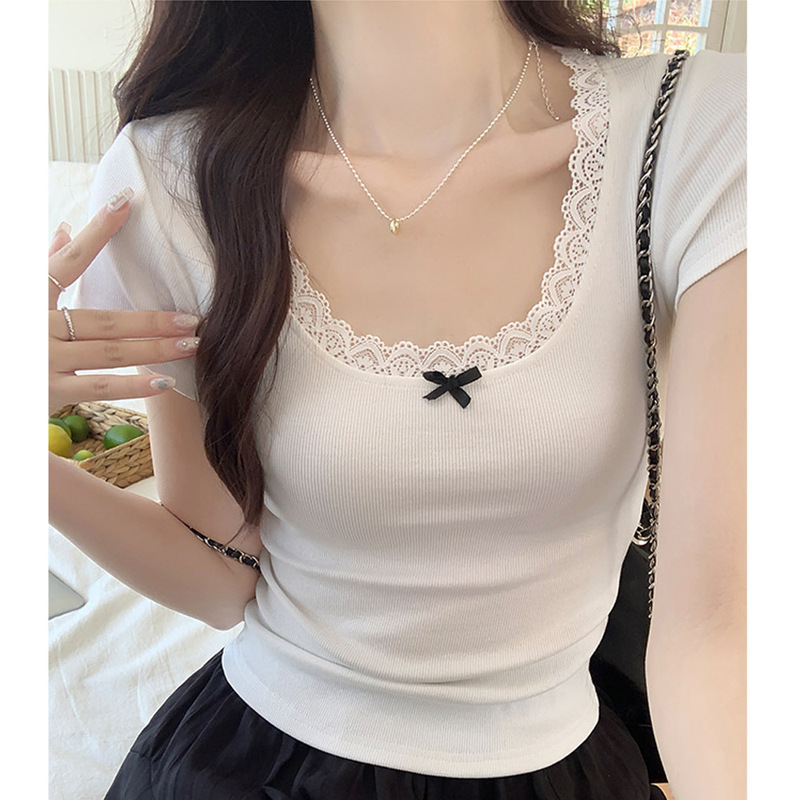 Ballet-Style Pure Desire Gentle Lace-Trimmed T-Shirt for Women 2026 Summer New Retro Short-Sleeve Pure Cotton Base Shirt Top