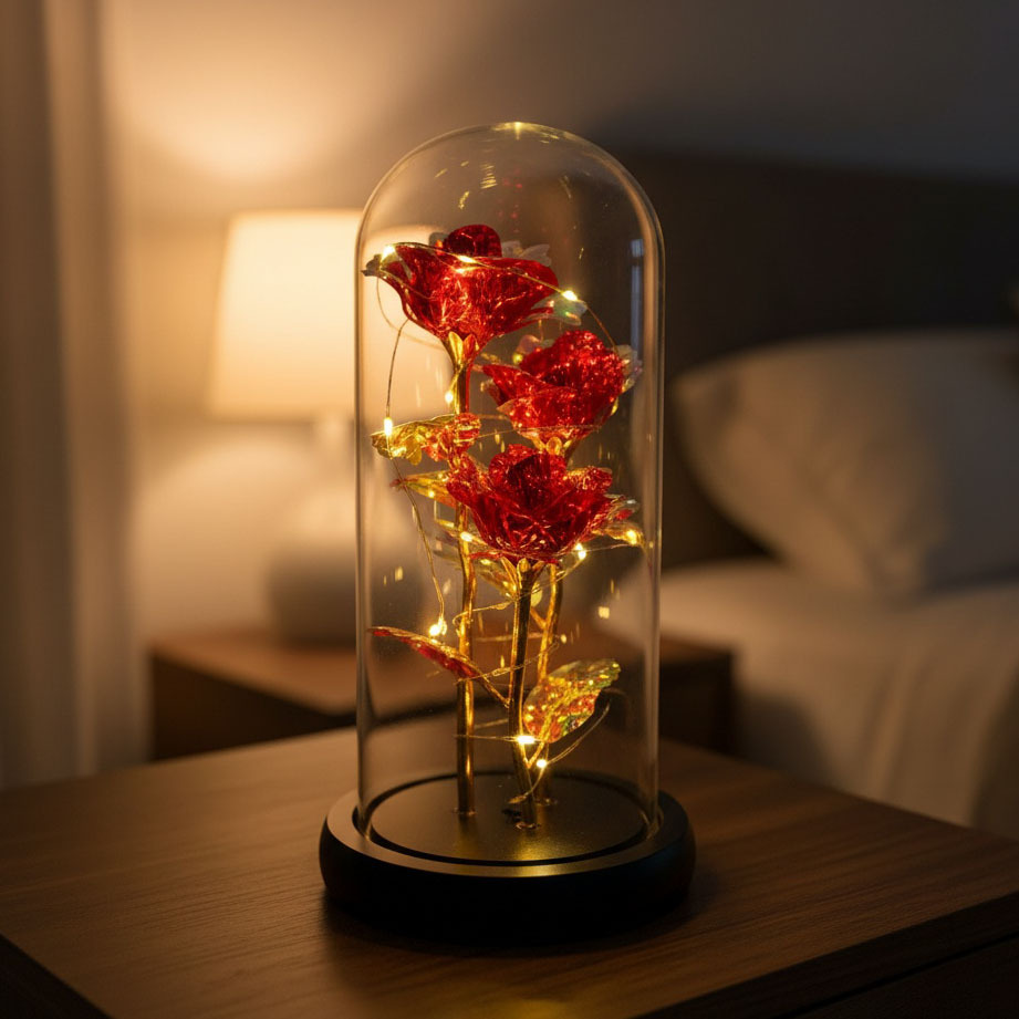 3 flores doradas de flores eternas del Día de la Madre, regalos del Día de San Valentín, flores de decoración, regalos de Navidad transfronterizos
