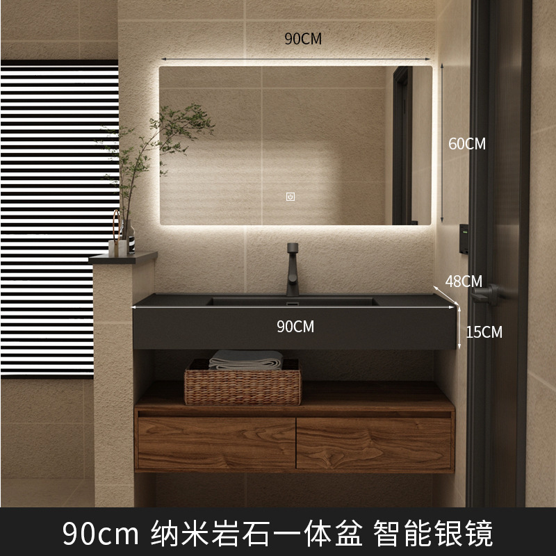 北欧ブラックウォールナットカラーバスルームキャビネットトイレ洗面台日本製洗面台ロック一体型洗面台ホテル|undefined