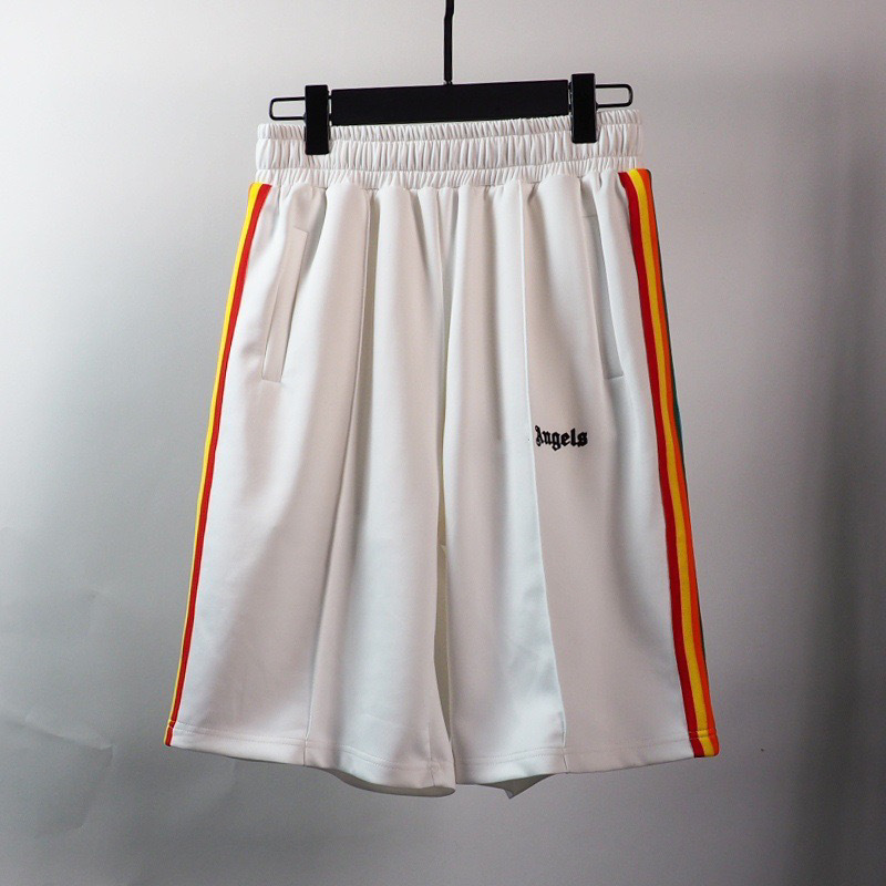 Palm Angels Sweat Shorts Rainbow Side Stripe White