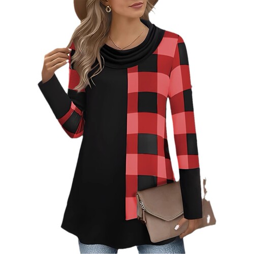 Autumn and winter Europe and America temu independent station supply large size double-collar women's long-sleeved T-shirt