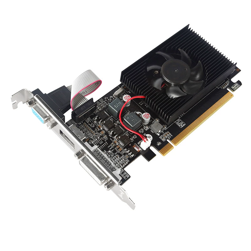Видеокарта GT210 1 ГБ, поддержка двух дисплеев, низкопрофильный PCI-E для компактного корпуса