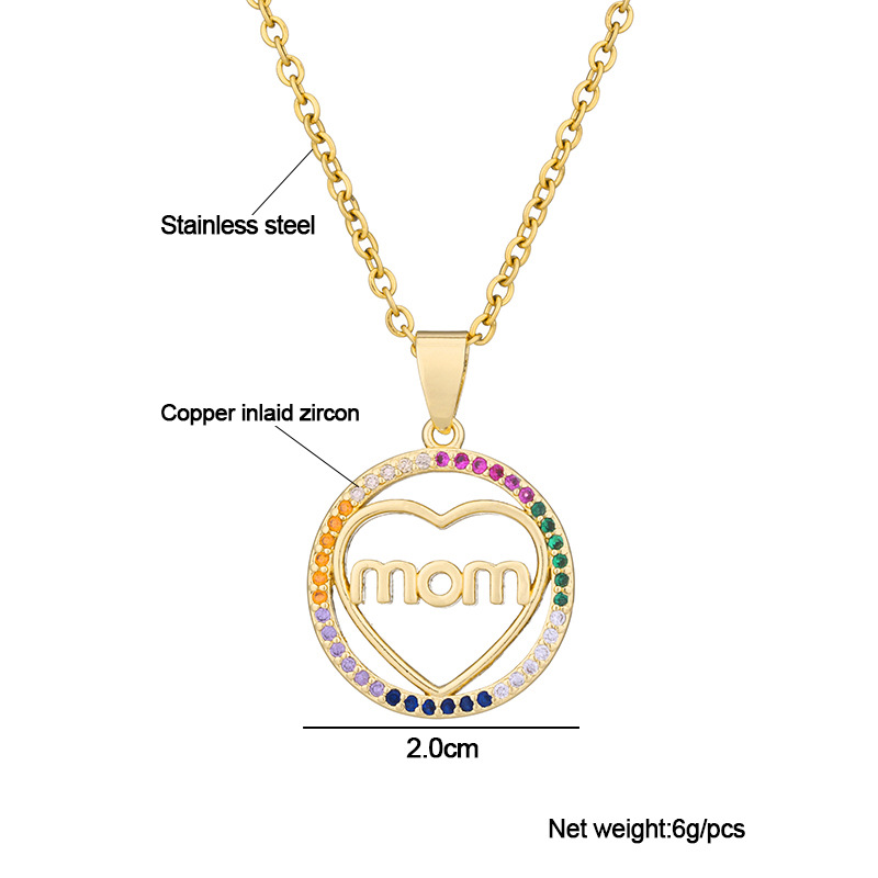 304 Stainless Steel Copper MAMA Plating Letter Zircon Pendant Necklace display picture 2