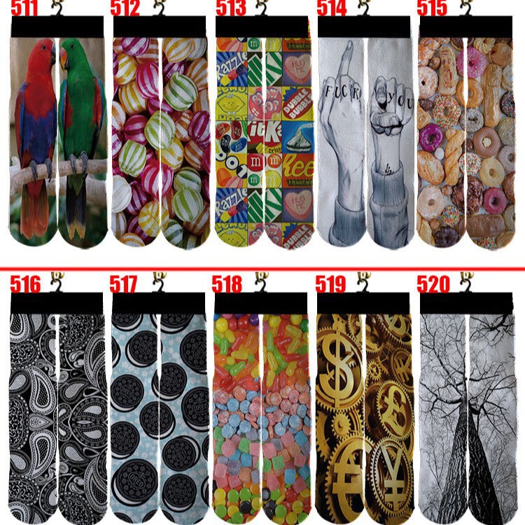 3D Trendy Printed Socks, Towel Socks, Heat Transfer Sublimation Pattern Men's Socks, Sports Socks, European and American Fashion, Aliexpress