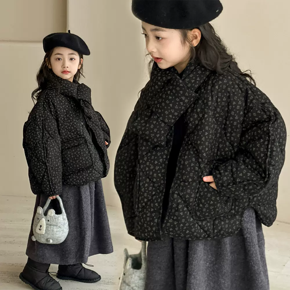 女童羽绒服2025新款儿童加厚冬装保暖洋气碎花短款冬季白鸭绒外套