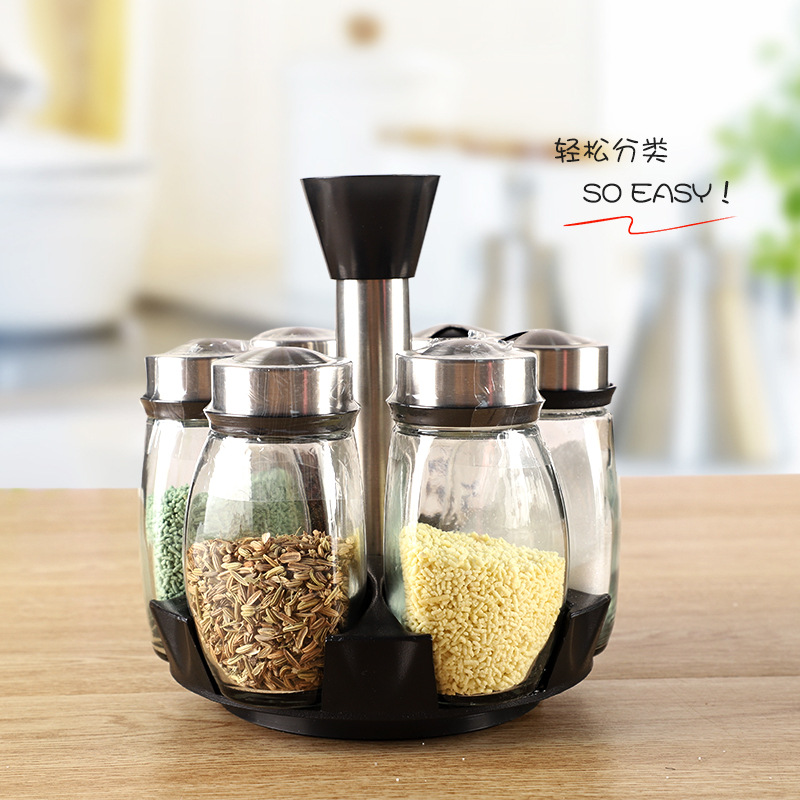 Cocina hogar condimento tarro creativo giratorio hogar condimento caja traje condimento botella condimento caja vidrio condimento botella tarro