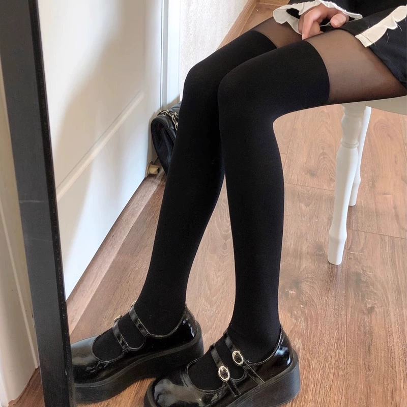 Japanese mint white thin tights with bow