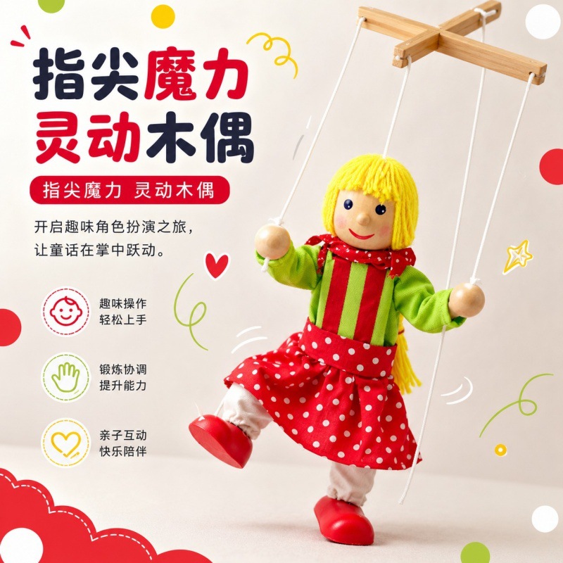 String puppet girl figure for parent-child interaction, fun and educational, develops baby's cognitive skills, with lively storytelling and movable joints