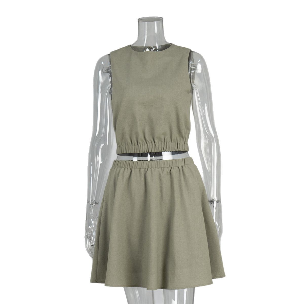 Cross-Border Round Neck Vest Pleated European And American 2025 Spring Summer New Cotton Linen Comfortable Short Skirt_ecoleips.com