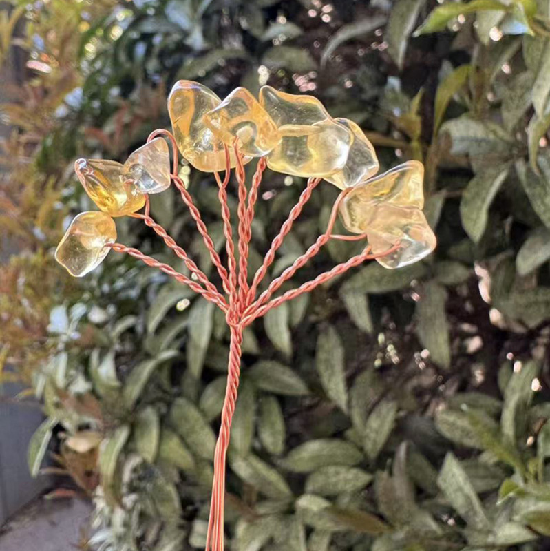 天然水晶砕石発財樹DIY半製品手織り銅線黄水晶花樹頭部品卸売り|undefined