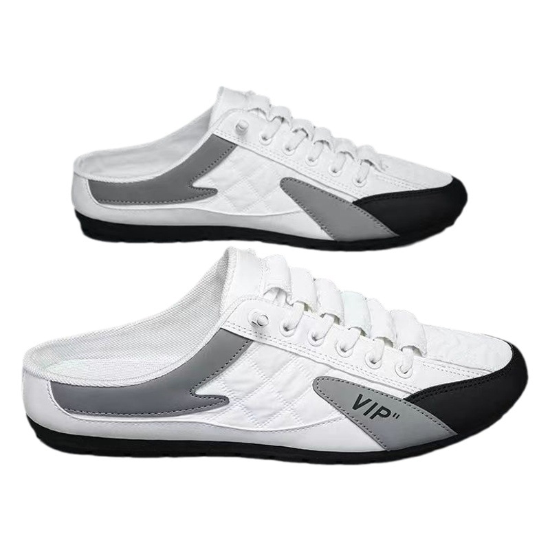 Primavera y verano nuevos zapatos para hombres, zapatos de medio dedo perezosos transpirables de moda, zapatillas de deporte casuales de cuero para hombres, venta al por mayor para hombres