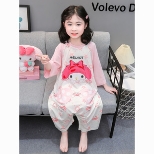 Girls' New Pajamas, Kidsren's One-Piece Modal Baby Thin Cartoon Air-Conditioned Home Clothes, Ice Silk Summer Sleeping Bag