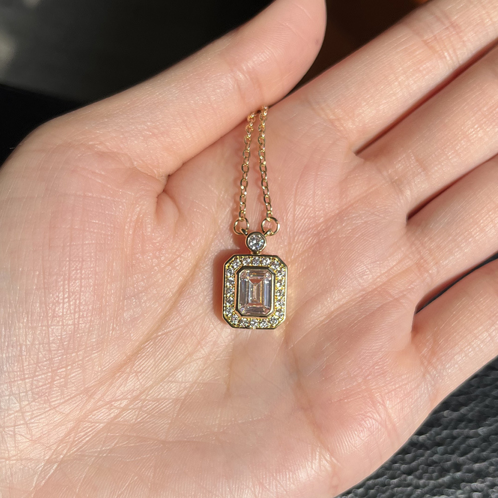Inlay Design Copper Simple Style Shiny Inlay Rectangle Perfume Bottle Zircon Pendant Necklace