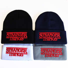 怪奇物语毛线帽套头帽STRANGER THINGS字母立体刺绣针织帽冬外贸