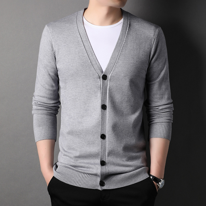 Spring and Autumn New Knitted Cardigan Men's Korean-style Youth Fashion Casual Single-breasted Slim-fit Large V-neck Sweater Jacket