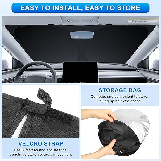 Tesla 21-26 Model 3-Model Y Special 190t Oxford Titanium Silver Sun Protection Foldable Car Sunshade