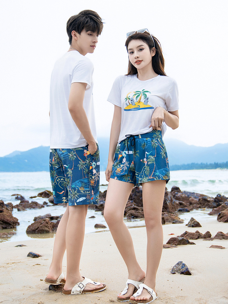 Pantalones de playa para hombres, pantalones grandes, secado rápido, pareja de vacaciones en la playa, pantalones cortos largos de mujer, pantalones de baño de spa.