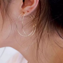 简约超细大耳圈女气质新品欧美时尚素圈夸张超轻14k包金耳环耳饰