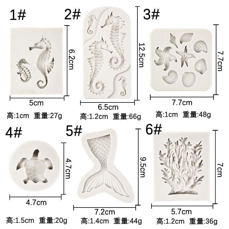 Decorativo animal marino sirena cola tamaño caballito de mar coral tortuga Concha Starfish fondant silicona molde chocolate