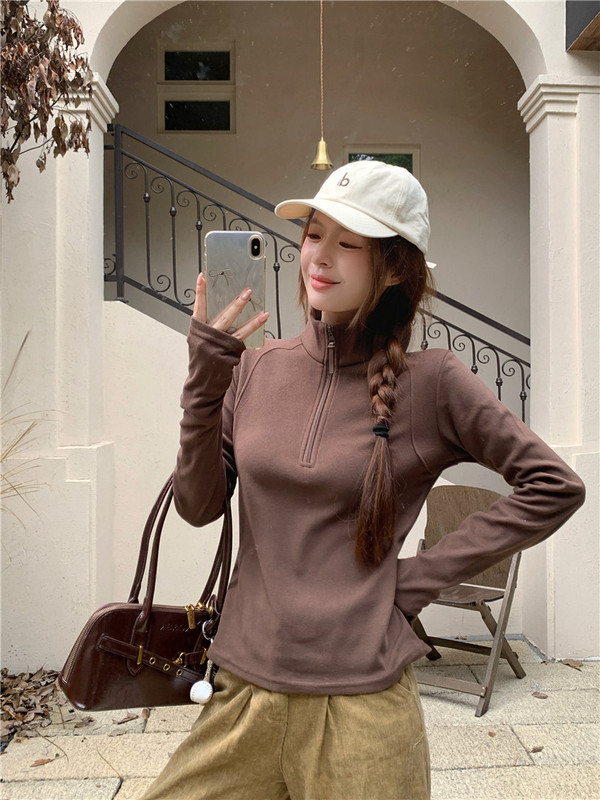 （半拉链小蛮腰）立领女大码胖mm小蛮腰半拉链宽松显瘦 打底绒衫|undefined