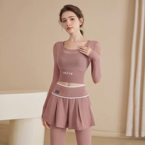 New yoga wear women's short-sleeved summer breathable top Pilates training sports running fake two-piece fitness wear