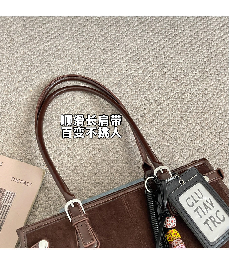Túi tote nữ da lộn dáng ngang vuông đeo vai đi làm — Màu cà phê Không có mặt dây chuyền, Màu nâu không có mặt dây chuyền, Đen không có mặt dây chuyền, Màu cà phê có mặt dây chuyền chi tiết 4