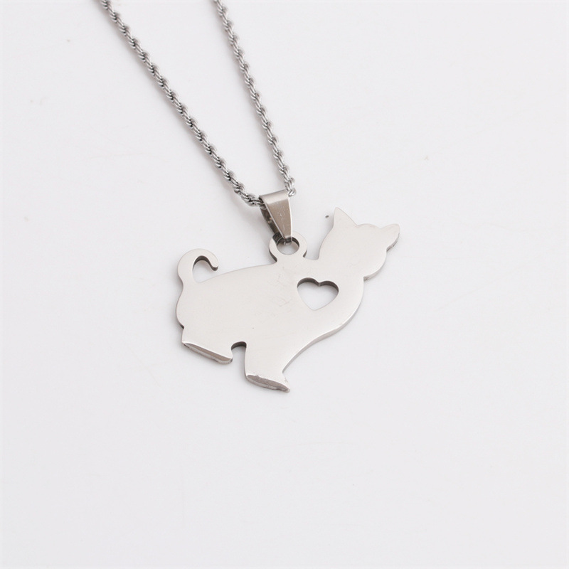 Nihaojewelry Creative Stainless Steel Heart Cat Pendant Necklace Wholesale Jewelry display picture 6