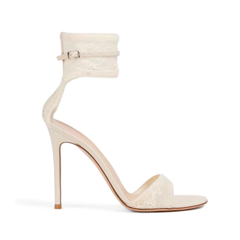 320-1 White Dress Wedding Dress Lace High Heels Women's Stiletto Main Gauze Wedding Shoes Women's Ankle Strap Sandals