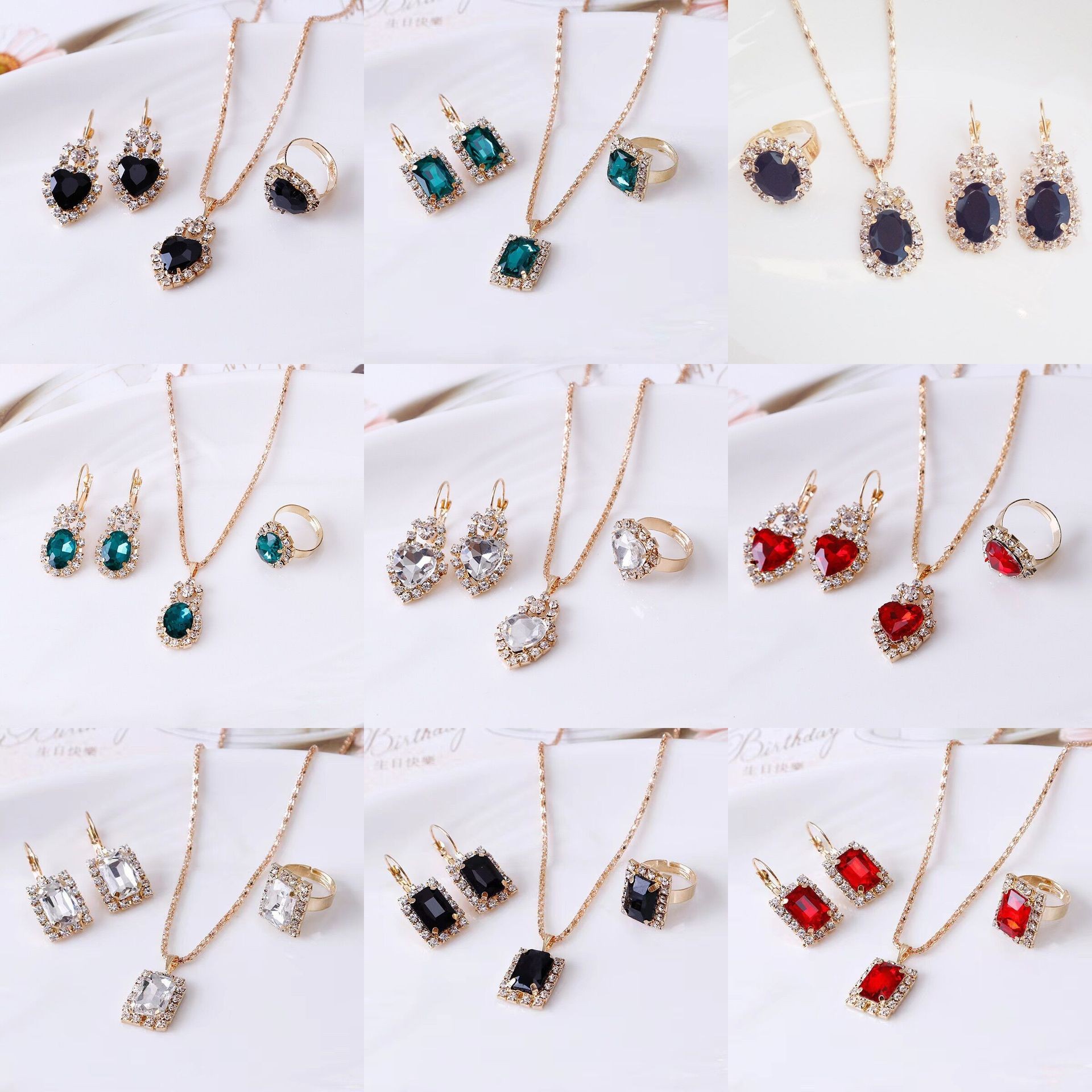 20g Weight Rhinestones Inlay Material Jewelry Set Classification Jewelry Set Quantity Daily Occasion Alloy Material Rectangle Pattern All Seasons Season Women's Gender Plating, Inlay Design Simple Style, Shiny Style Simple Style Shiny Rectangle Alloy Plating Inlay Rhinestones Women's Jewelry Set 2