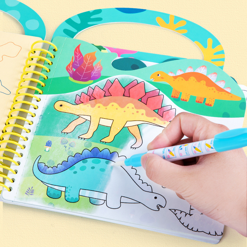 Educación temprana para niños, inteligencia, bricolaje, juego completo de dibujos de agua de animales de dinosaurios marinos hechos a mano, ayudas de aprendizaje Montessori