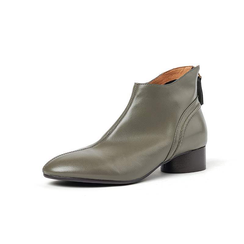 Universal leather low boots with zipper, cowhide