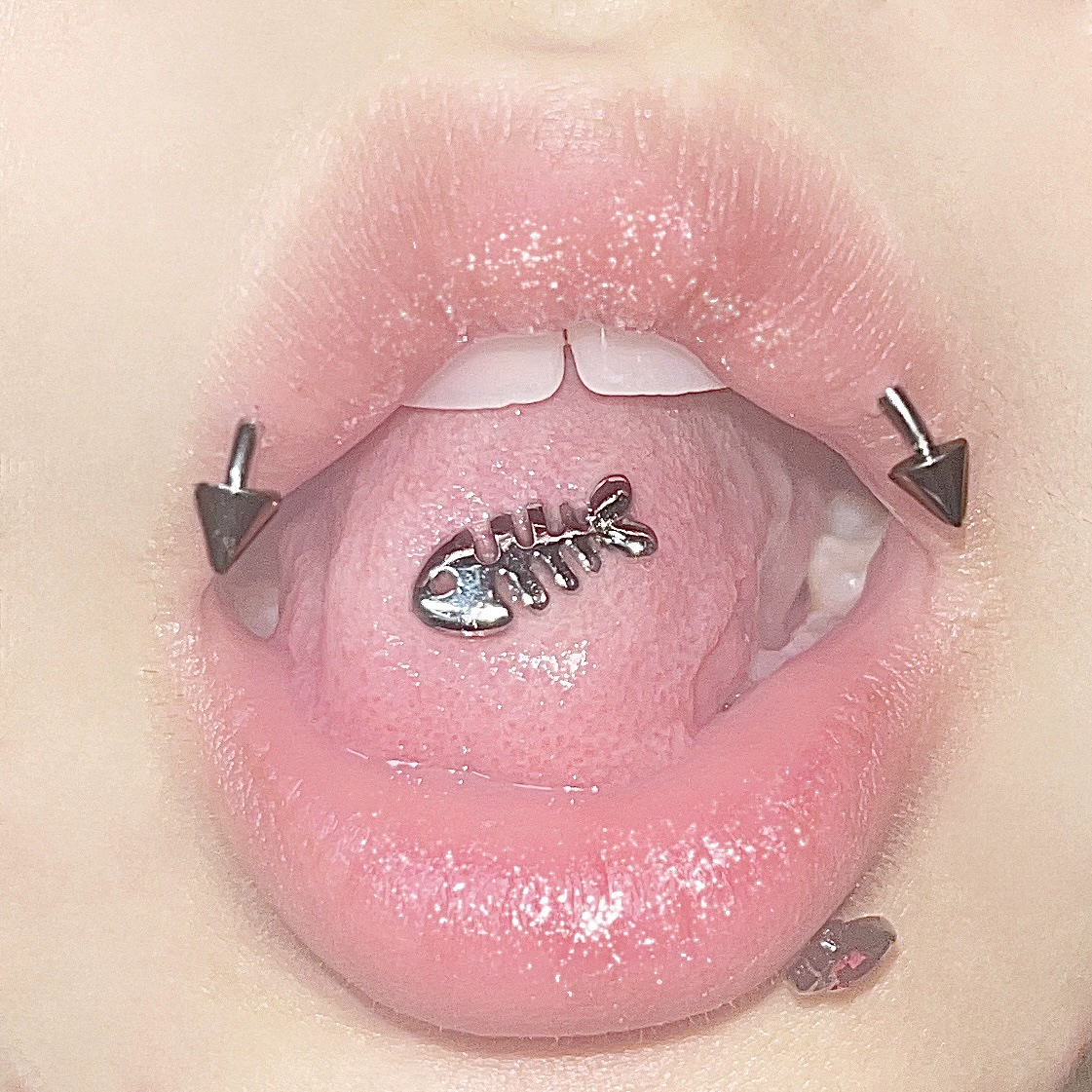 Tongue Piercing Cute 1.6×12/14/16 mm Stainless Steel Fishbone Design, European style