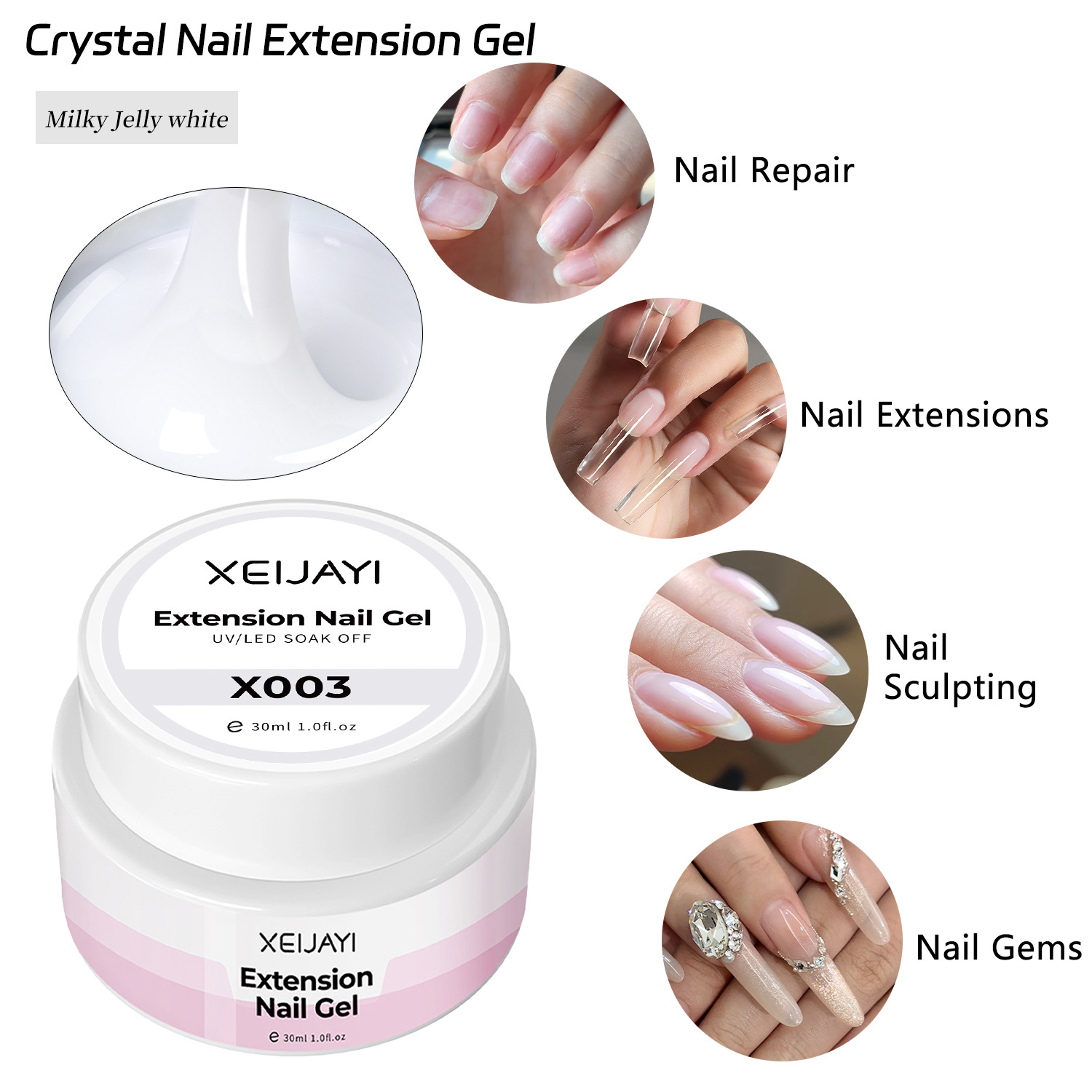 2025 nuevo cristal blanco lechoso extensión pegamento de nail polish adhesivo de papel de pegamento de función de manicura natural radiante