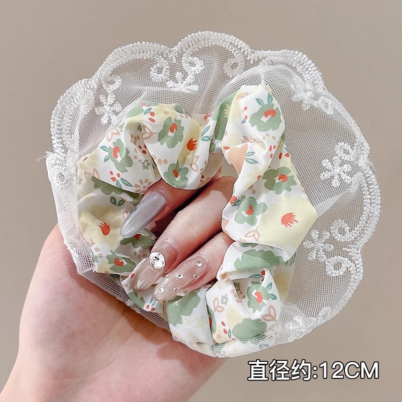 Anillo de pelo de intestino grueso súper grande coreano para mujer 2025 nuevo estilo de alta gama cordón de pelo de encaje plisado temperamento dulce cuerda de cabeza de flor