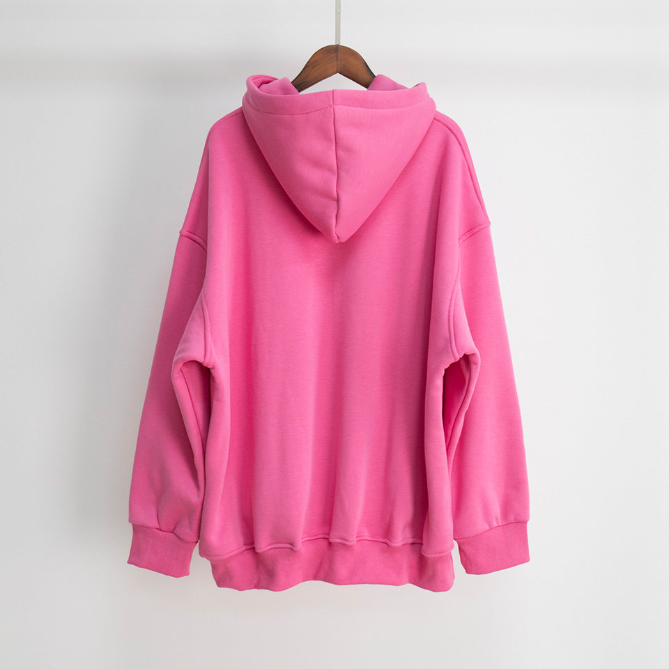 Áo hoodie nỉ lông dáng rộng có mũ và túi, tay dài, dáng unisex — Màu cà phê, Màu hồng, Màu xám, Màu đen chi tiết 5